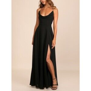 Lulus Romantically Speaking Cowl Lace-Up Maxi Dress | Black | Small